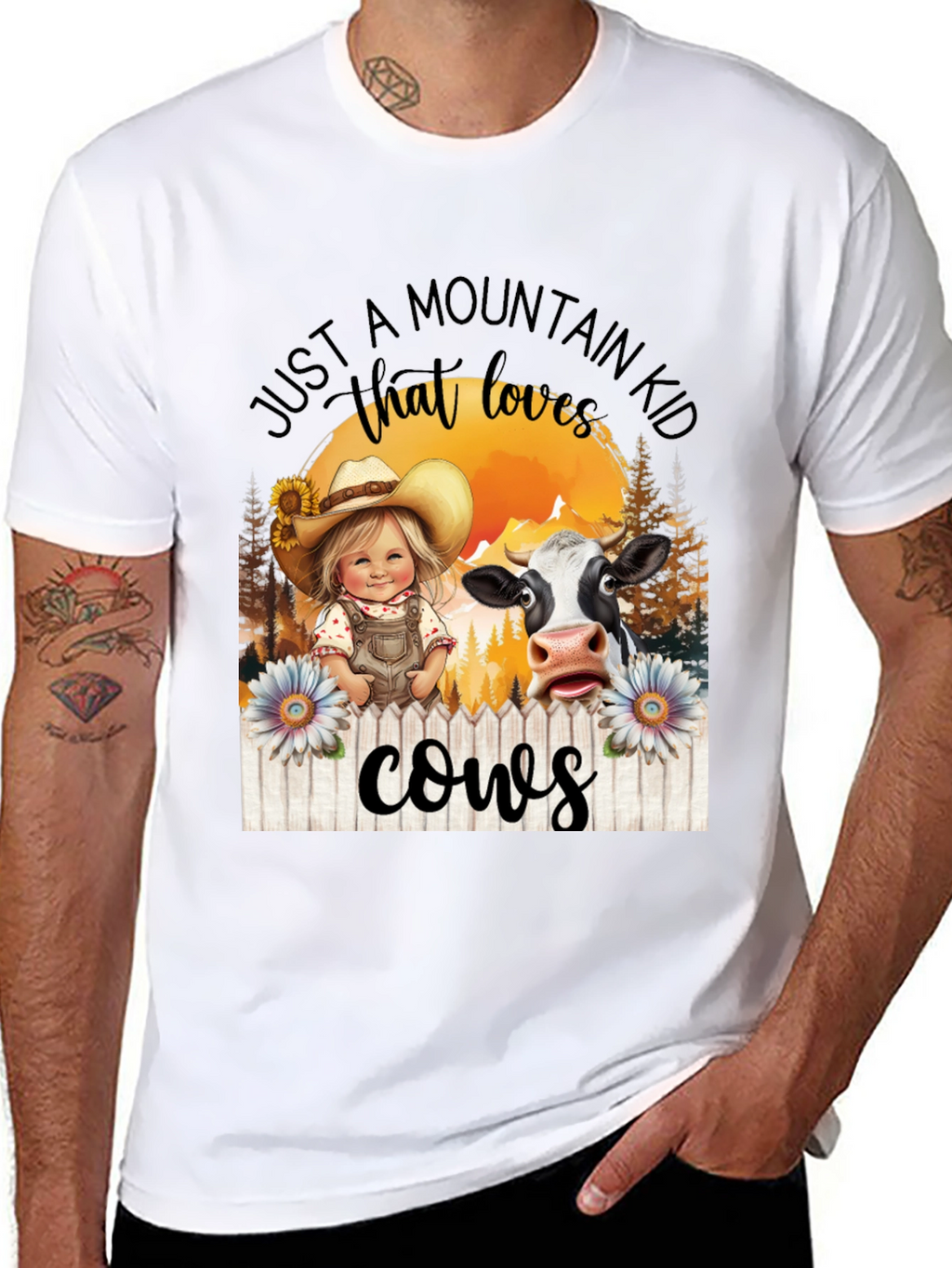 Mountain Kid That Loves Cows Black T-Shirt