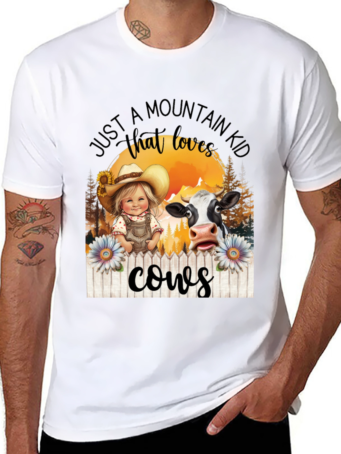 Mountain Kid That Loves Cows Black T-Shirt