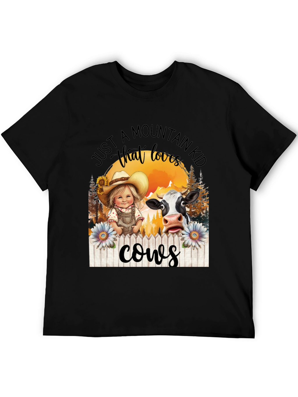 Mountain Kid That Loves Cows Black T-Shirt