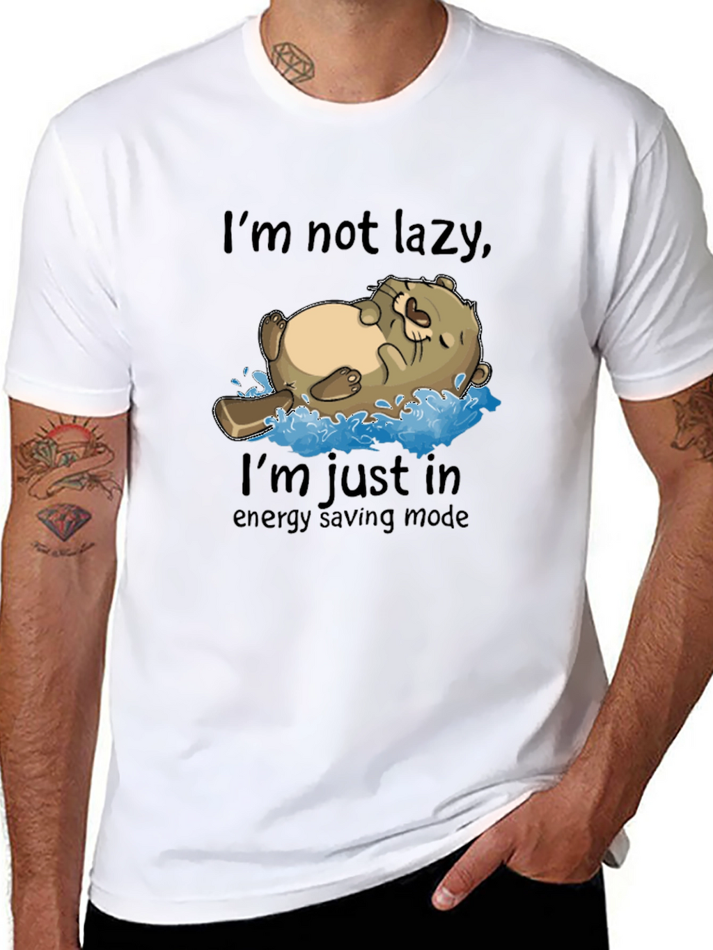Lazy Otter Energy Saving Mode Black T-Shirt