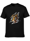 Ripped Tiger Graphic Tee - Black Cotton T-Shirt