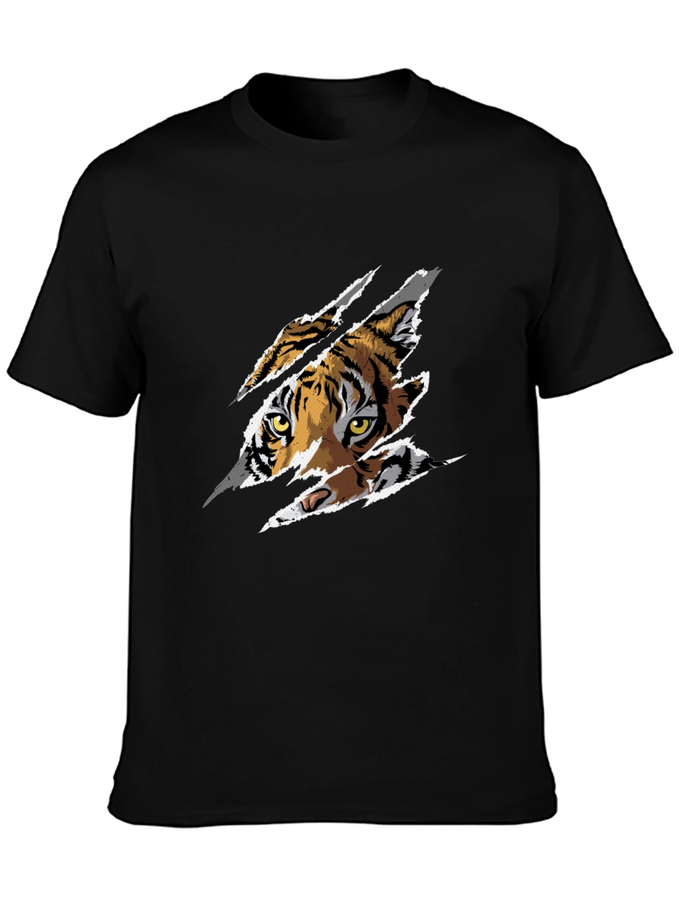 Ripped Tiger Graphic Tee - Black Cotton T-Shirt