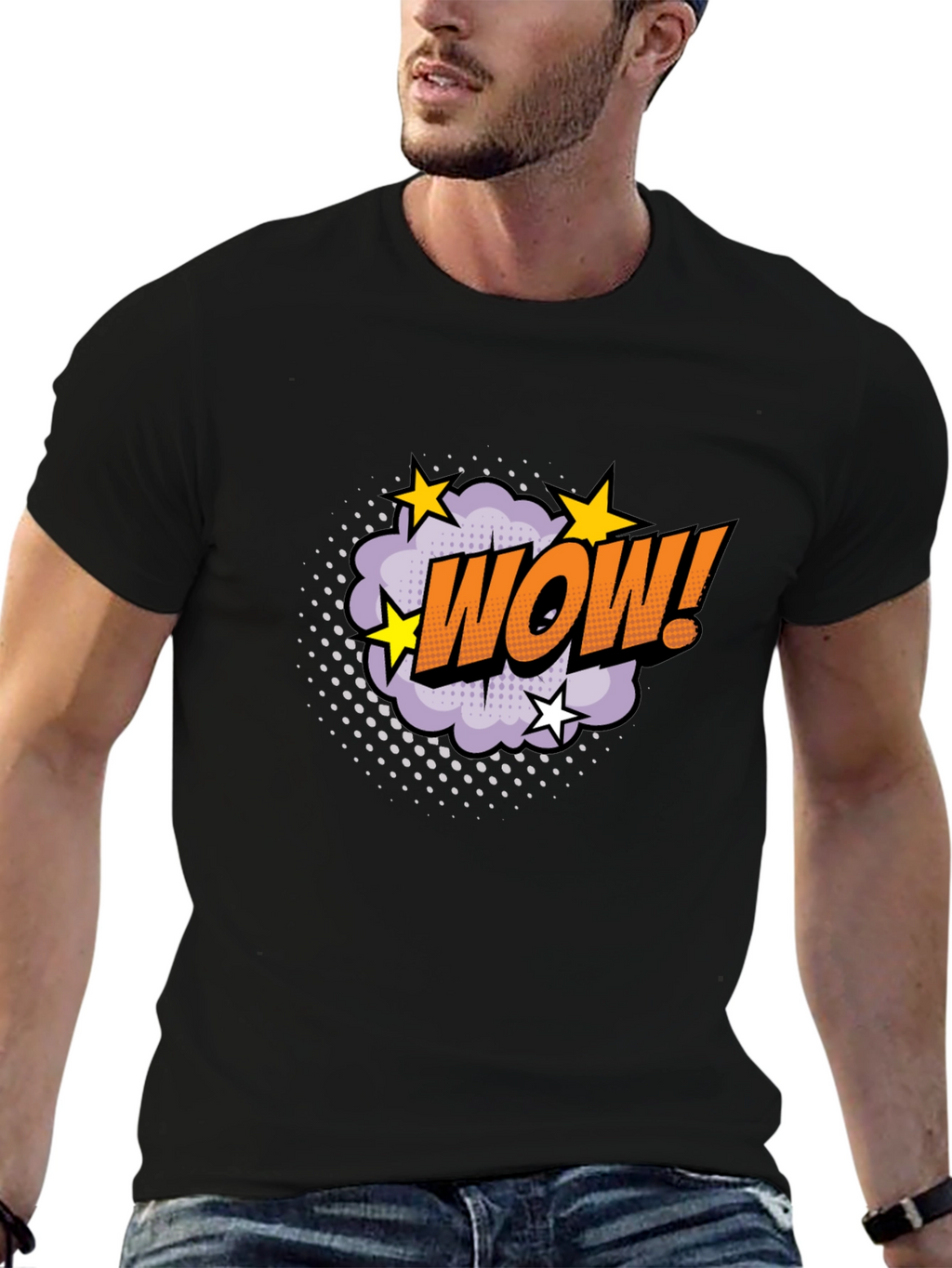 WOW! Graphic Tee - Comic Book Style Black T-Shirt