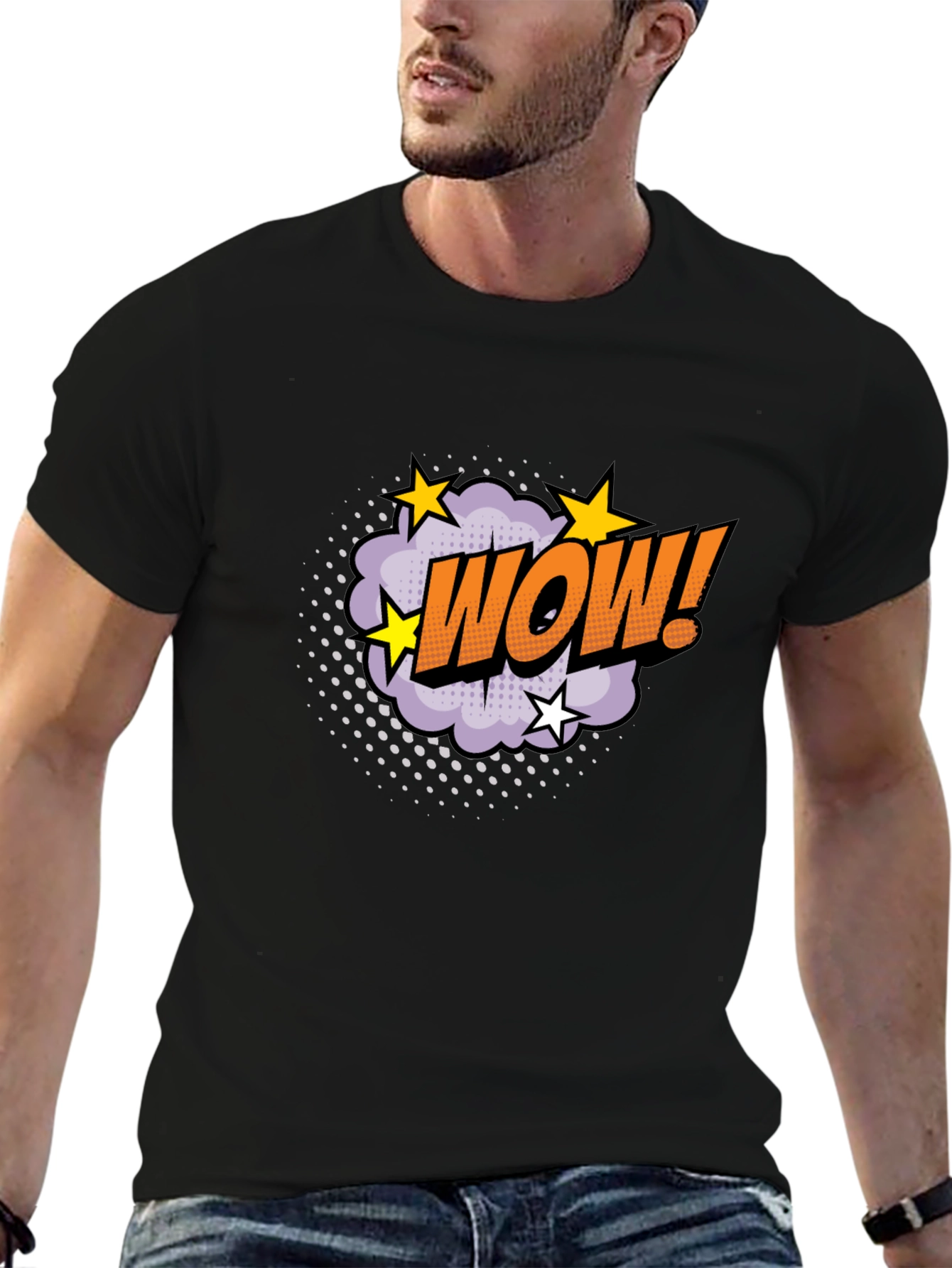 WOW! Graphic Tee - Comic Book Style Black T-Shirt