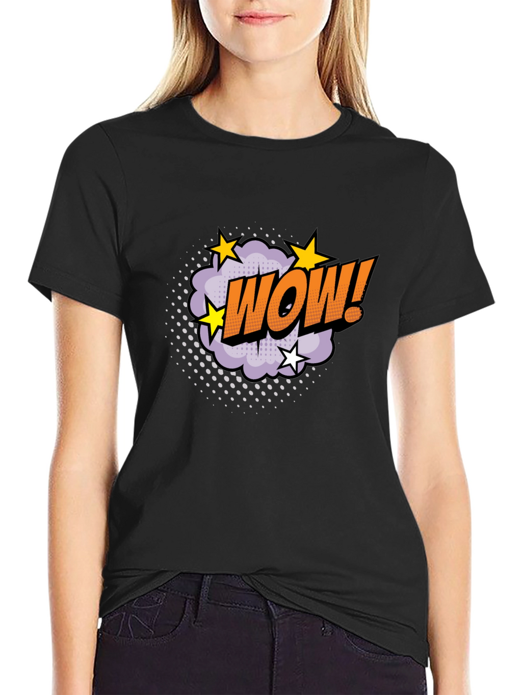 WOW! Graphic Tee - Comic Book Style Black T-Shirt