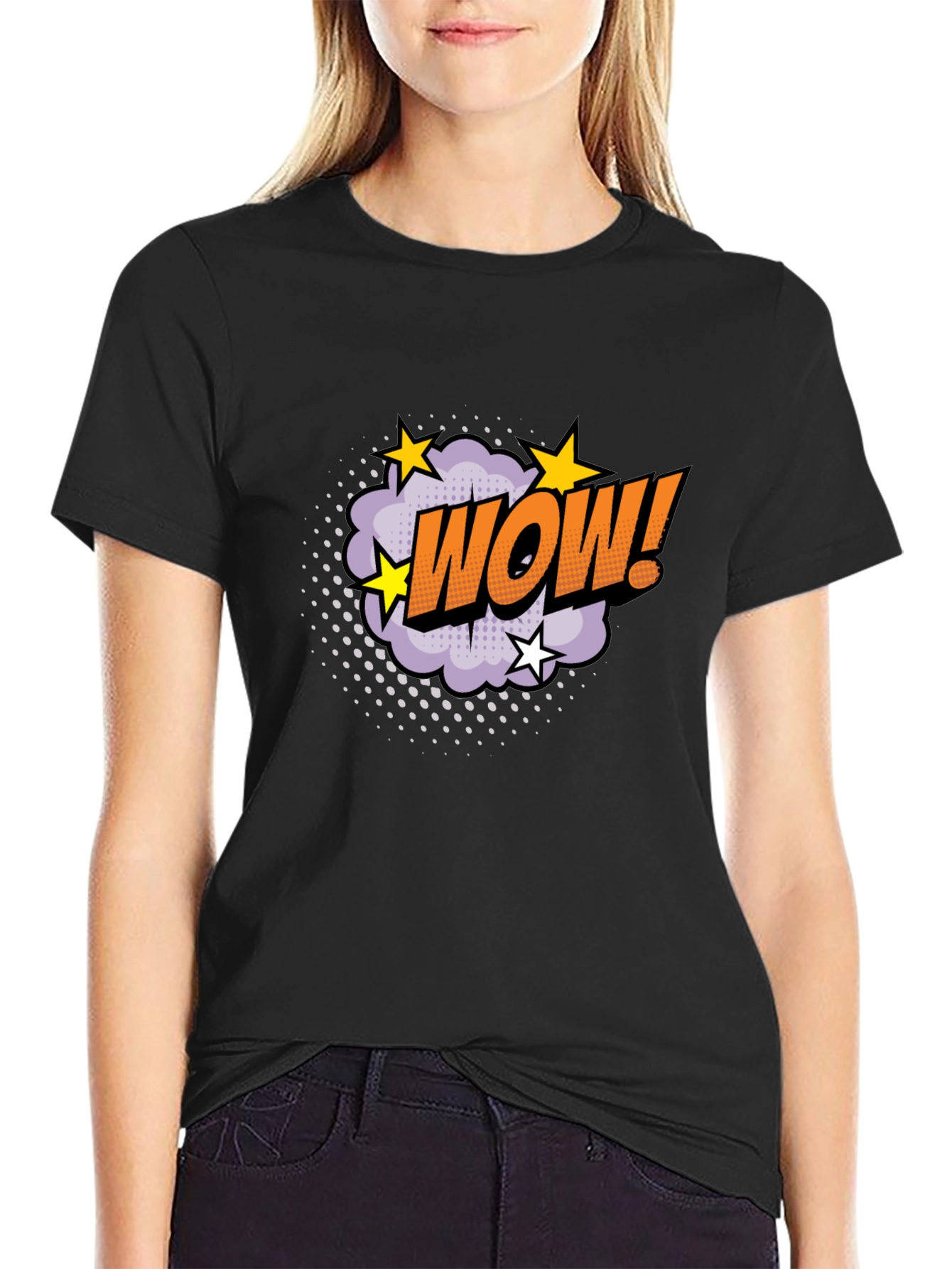 WOW! Graphic Tee - Comic Book Style Black T-Shirt