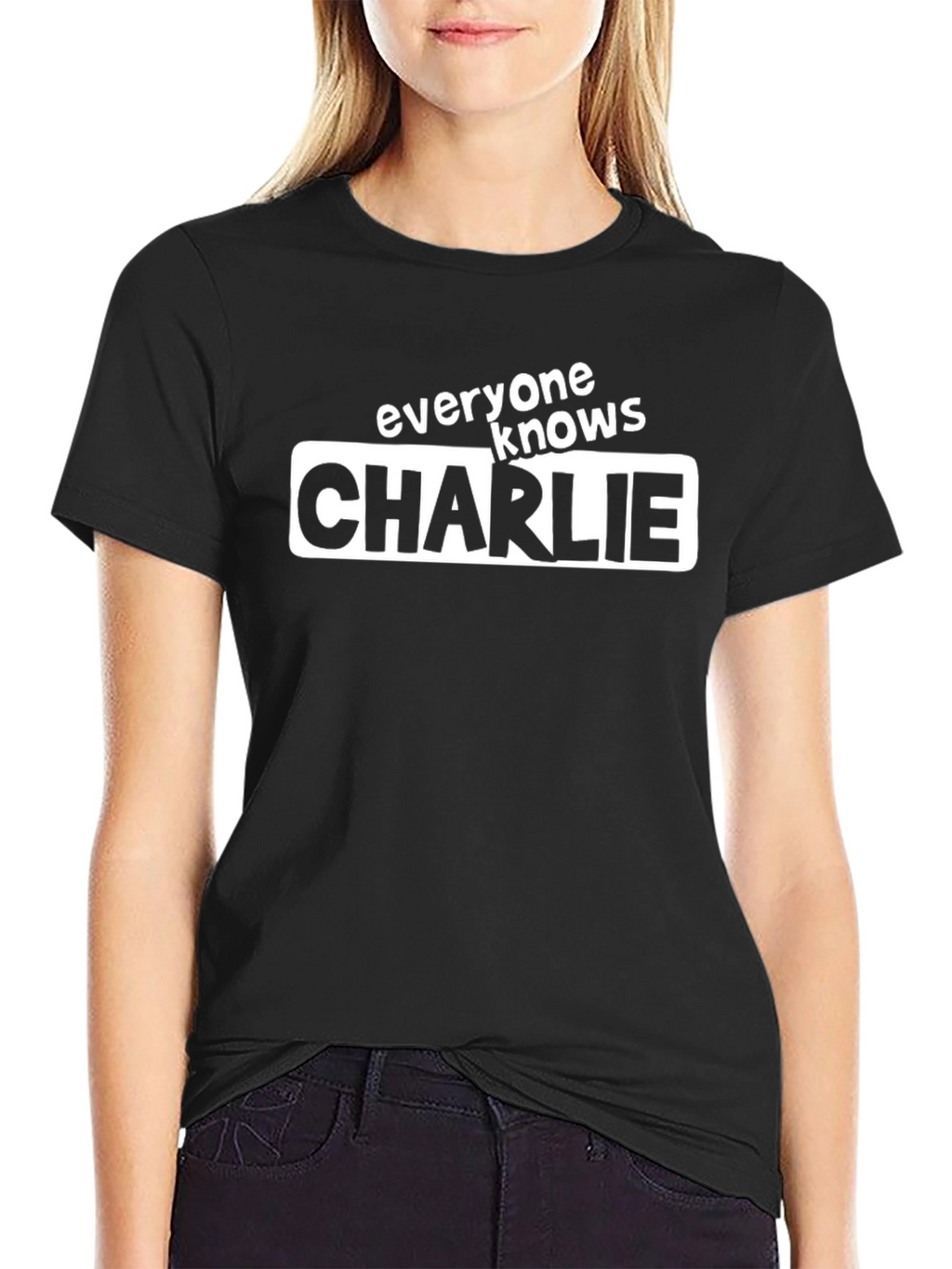 Everyone Knows Charlie Black Graphic T-Shirt