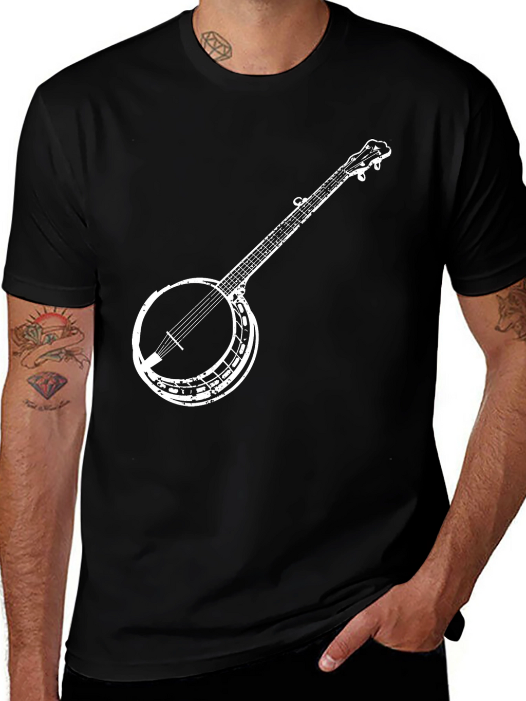 Banjo Graphic Tee - Black Cotton Music Lover Shirt