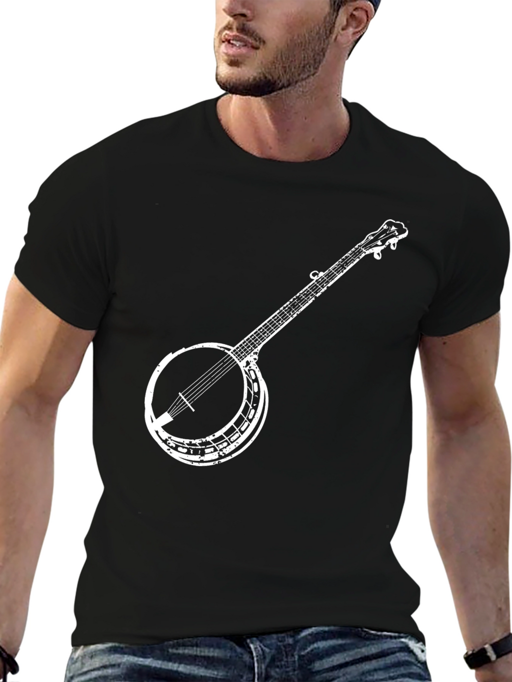 Banjo Graphic Tee - Black Cotton Music Lover Shirt