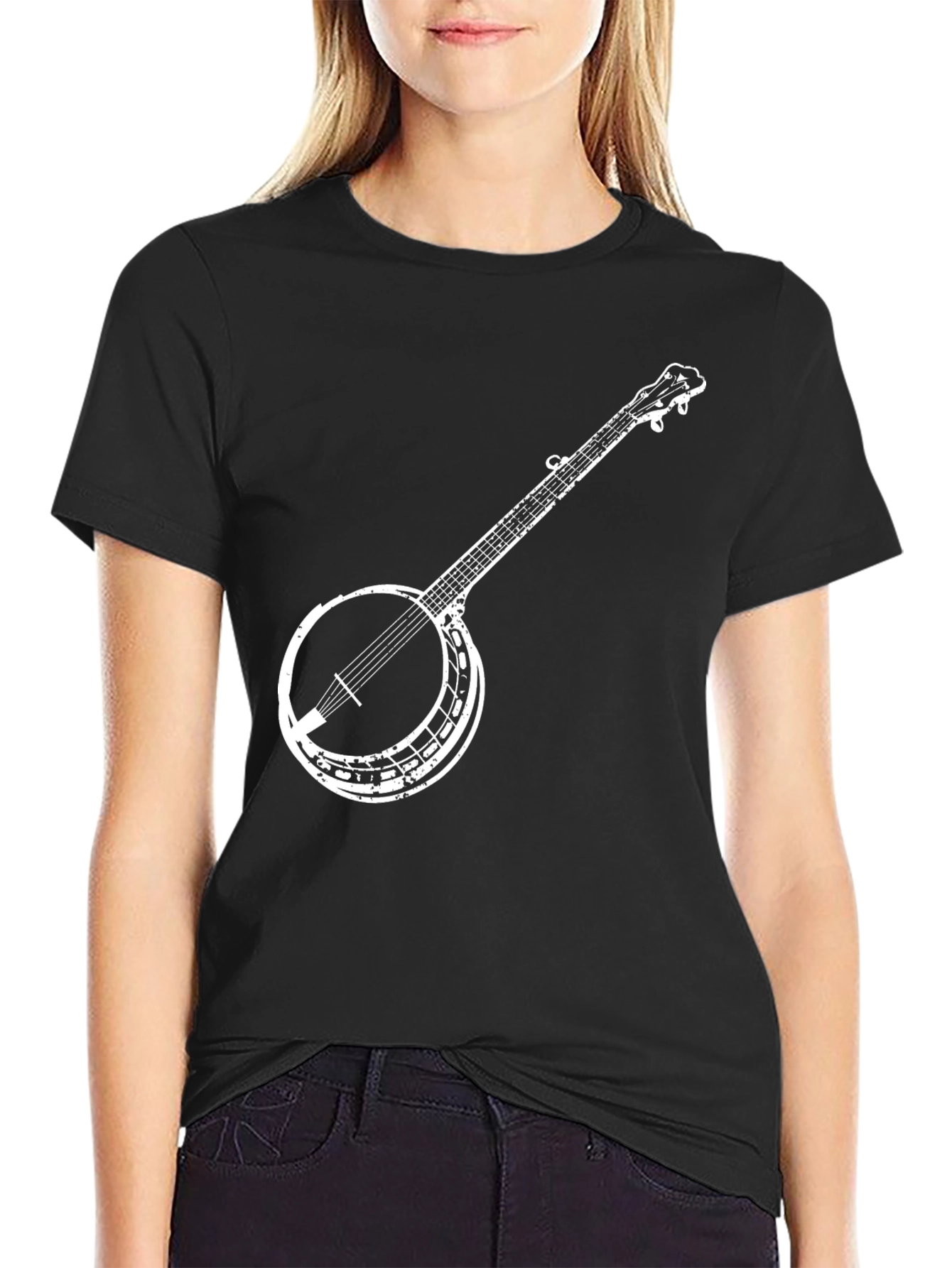 Banjo Graphic Tee - Black Cotton Music Lover Shirt