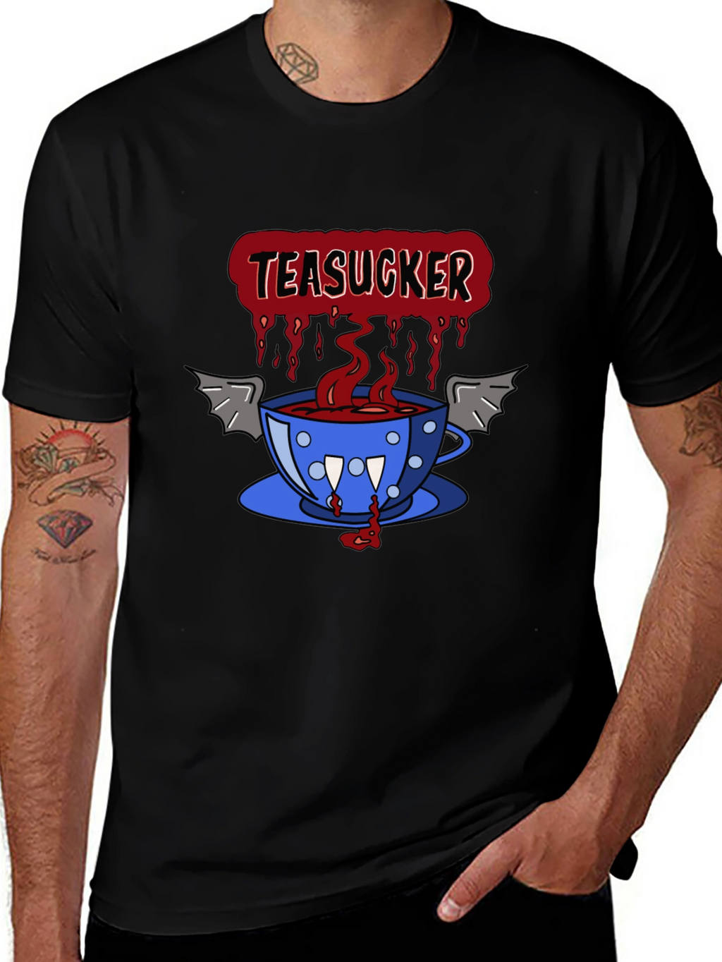 Teasucker Graphic Tee - Vampire Tea Cup Design