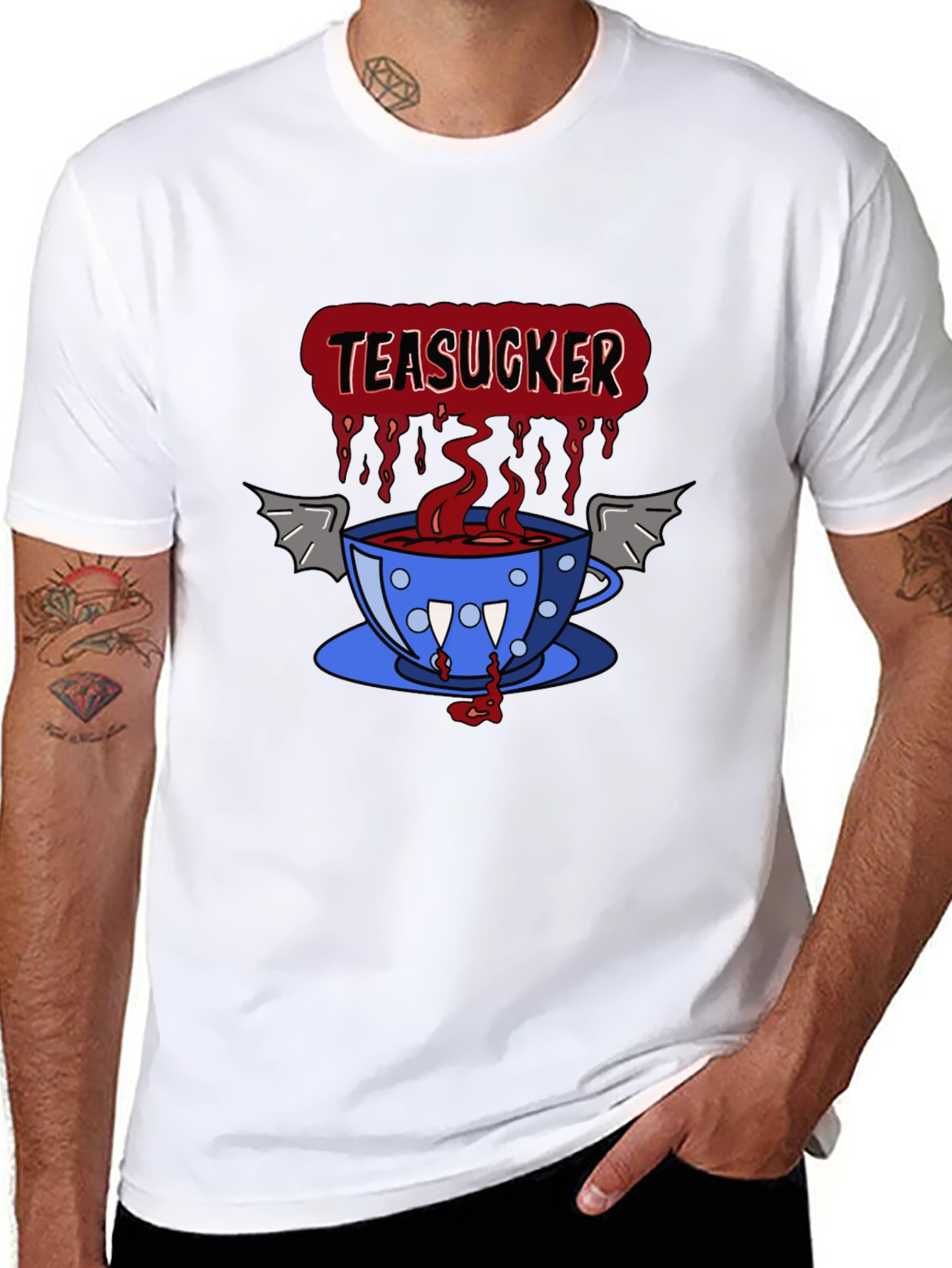Teasucker Graphic Tee - Vampire Tea Cup Design