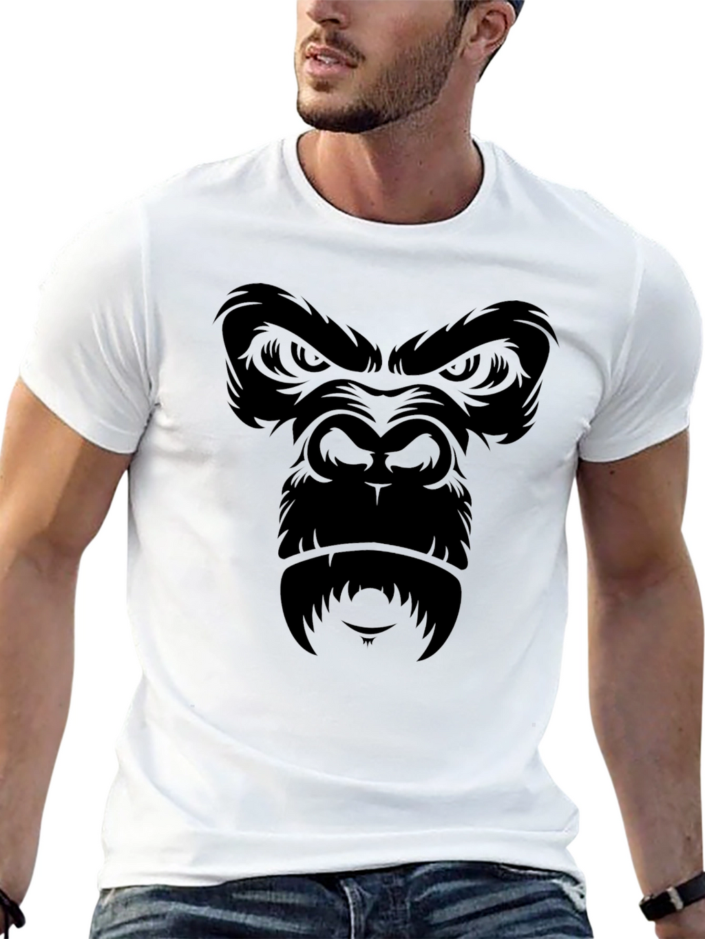 Black Gorilla Face Graphic T-Shirt