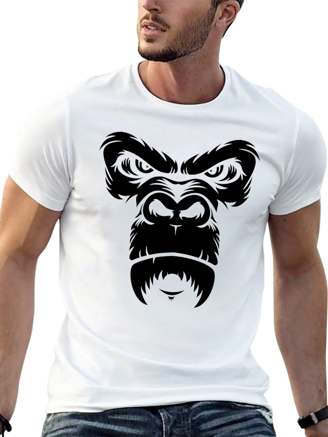Black Gorilla Face Graphic T-Shirt