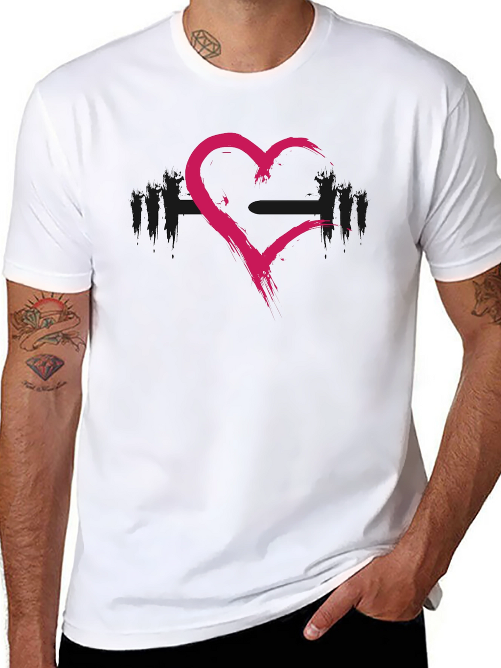 Grunge Heart Barbell Workout T-Shirt