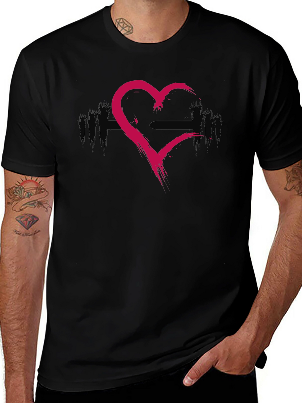 Grunge Heart Barbell Workout T-Shirt