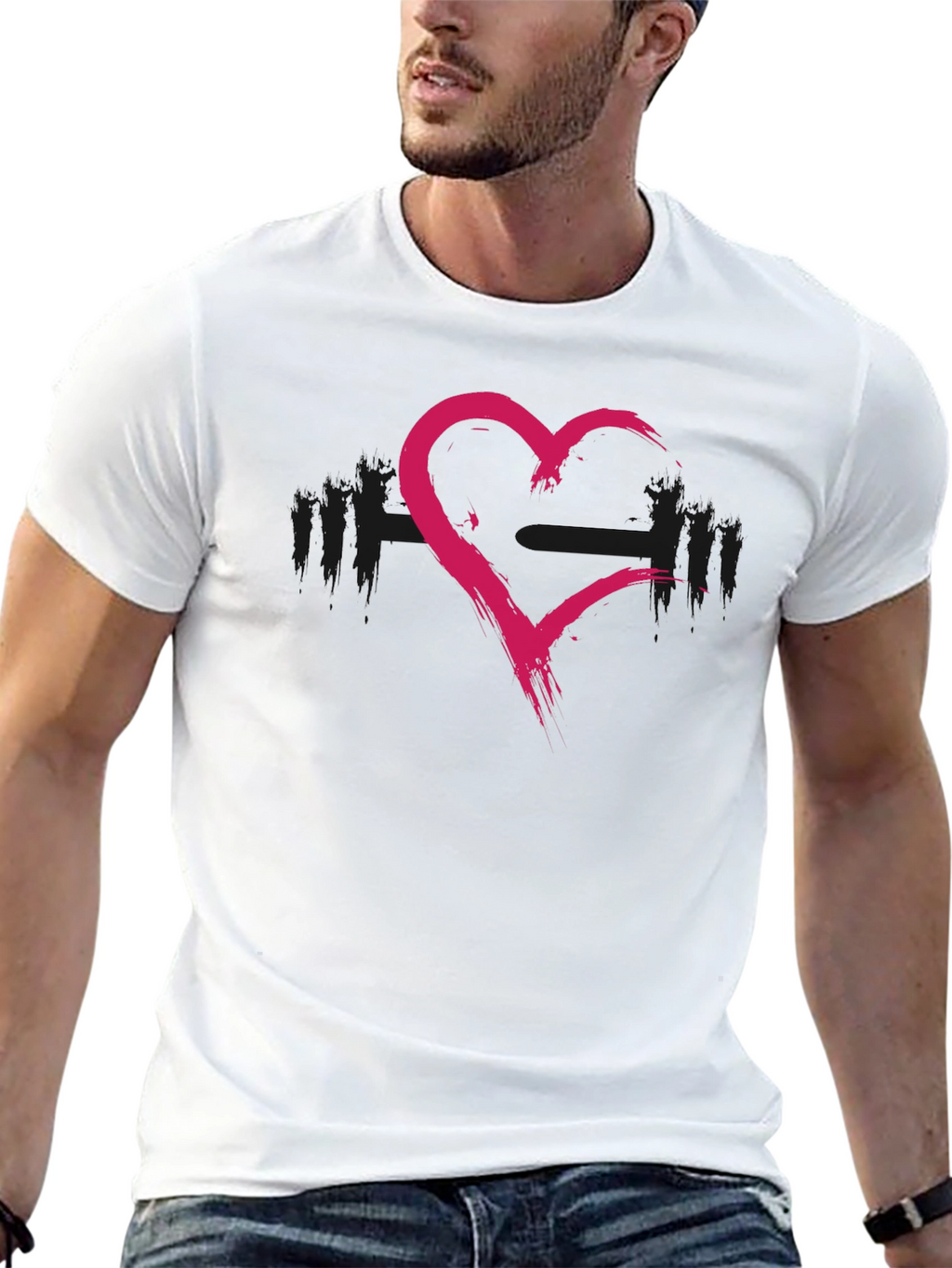 Grunge Heart Barbell Workout T-Shirt