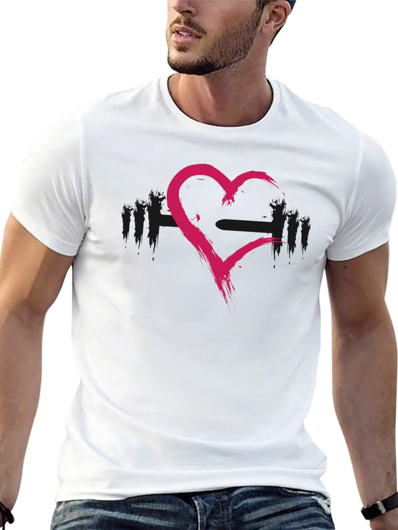 Grunge Heart Barbell Workout T-Shirt