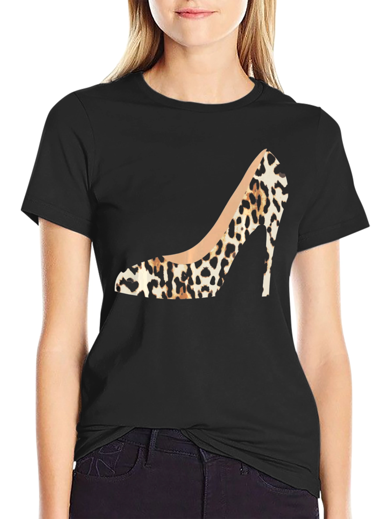 Leopard Print High Heel Graphic Tee - Stylish Fashion Statement