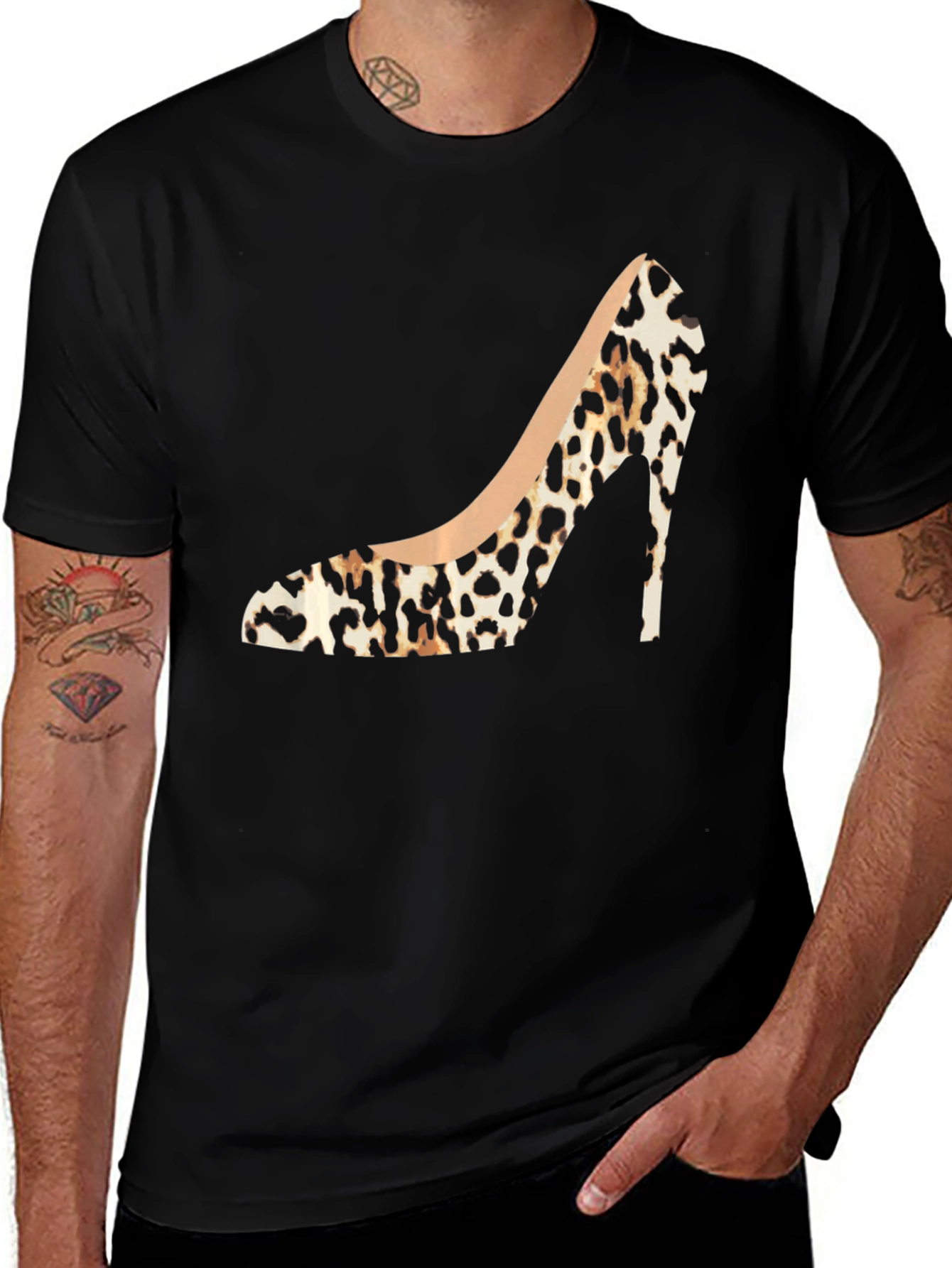 Leopard Print High Heel Graphic Tee - Stylish Fashion Statement