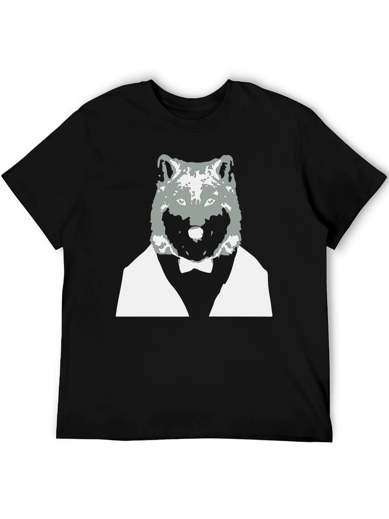 Wolf in Suit Graphic Tee - Cool Black T-Shirt