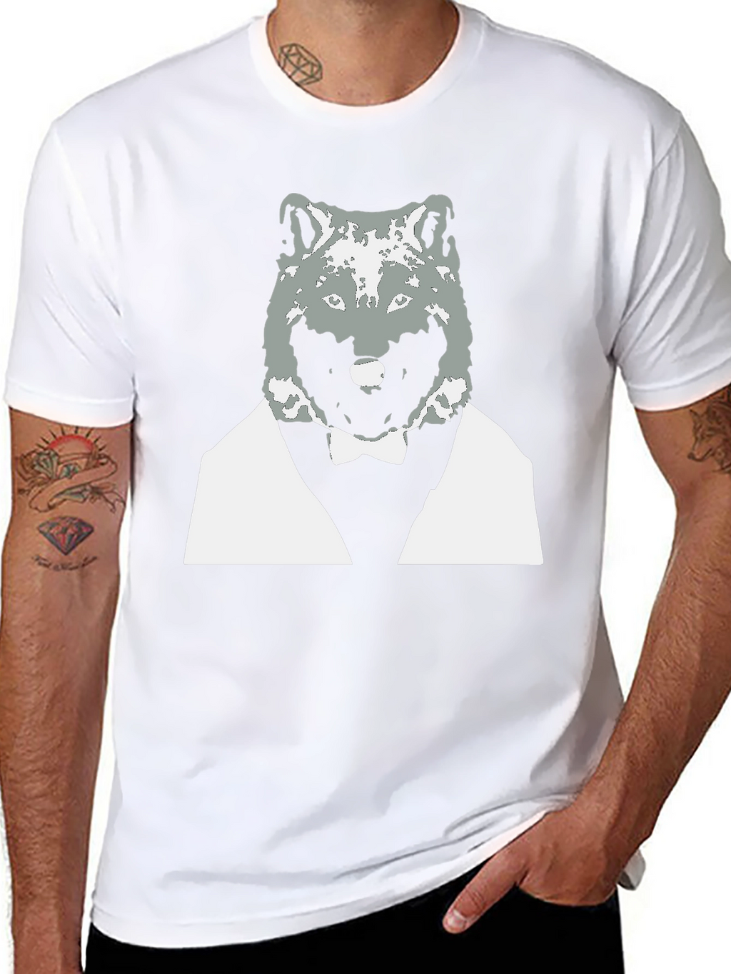 Wolf in Suit Graphic Tee - Cool Black T-Shirt