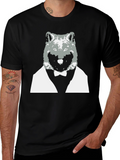 Wolf in Suit Graphic Tee - Cool Black T-Shirt