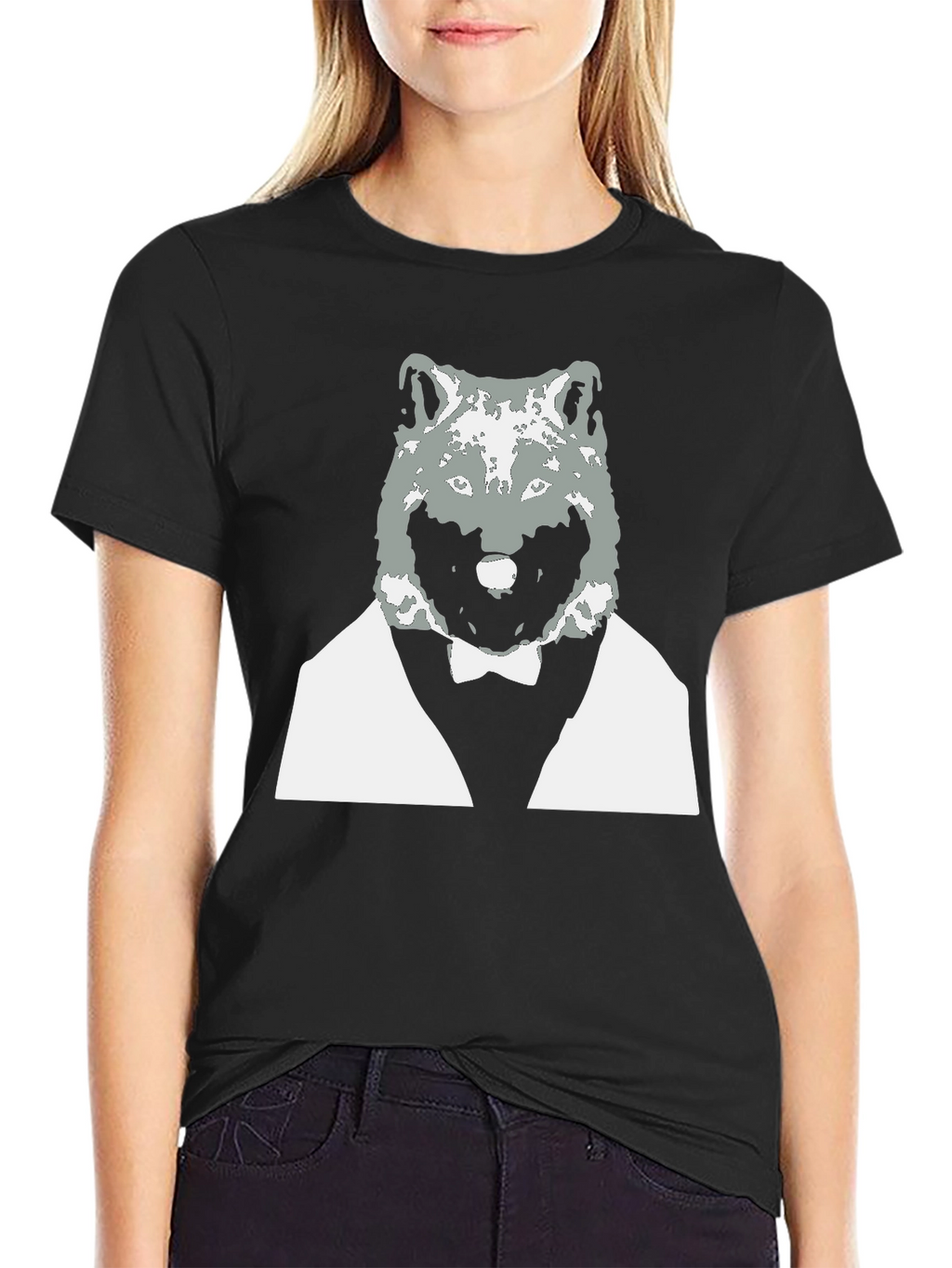 Wolf in Suit Graphic Tee - Cool Black T-Shirt