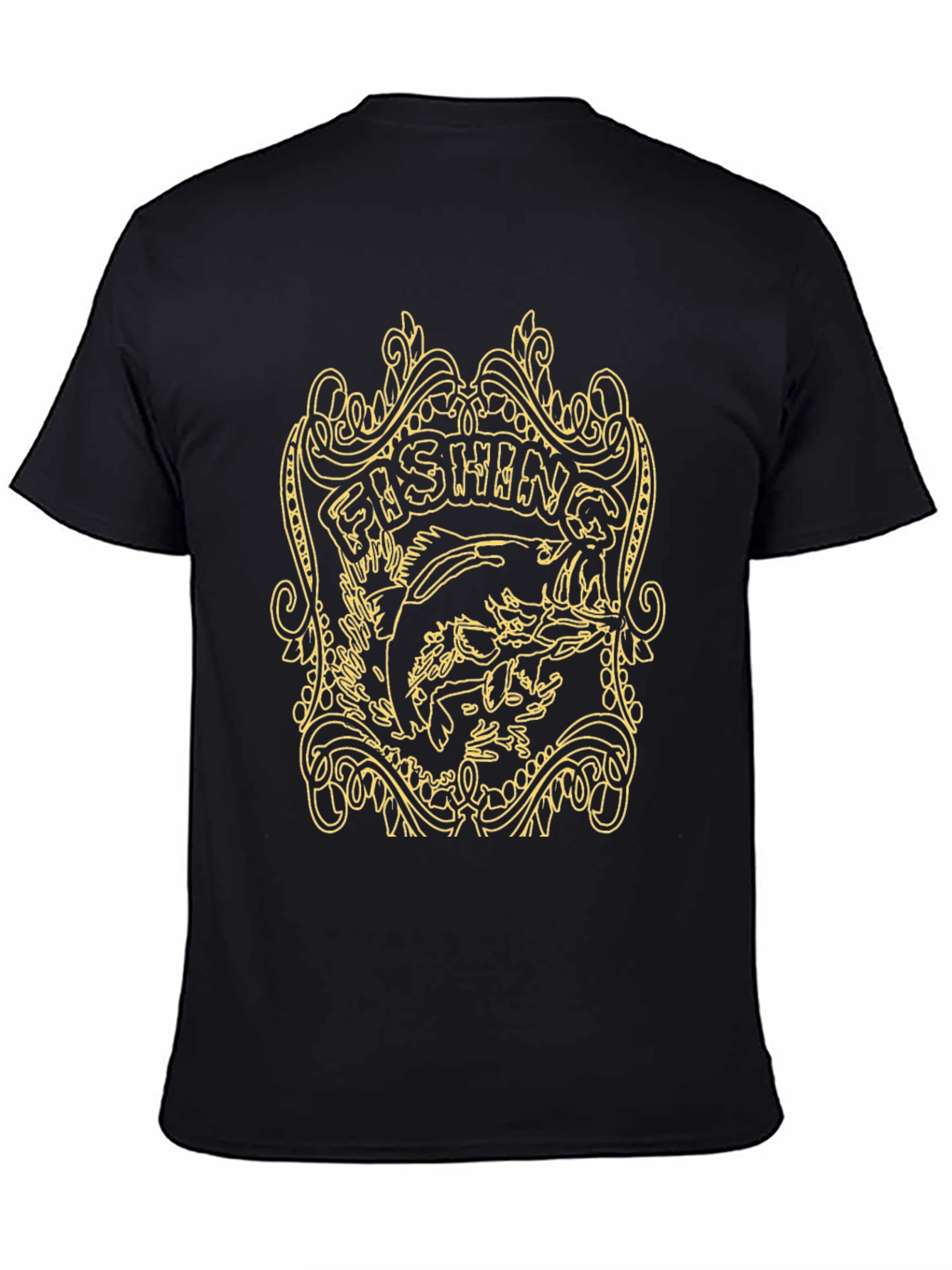 Fishing Graphic Tee - Black Cotton T-Shirt