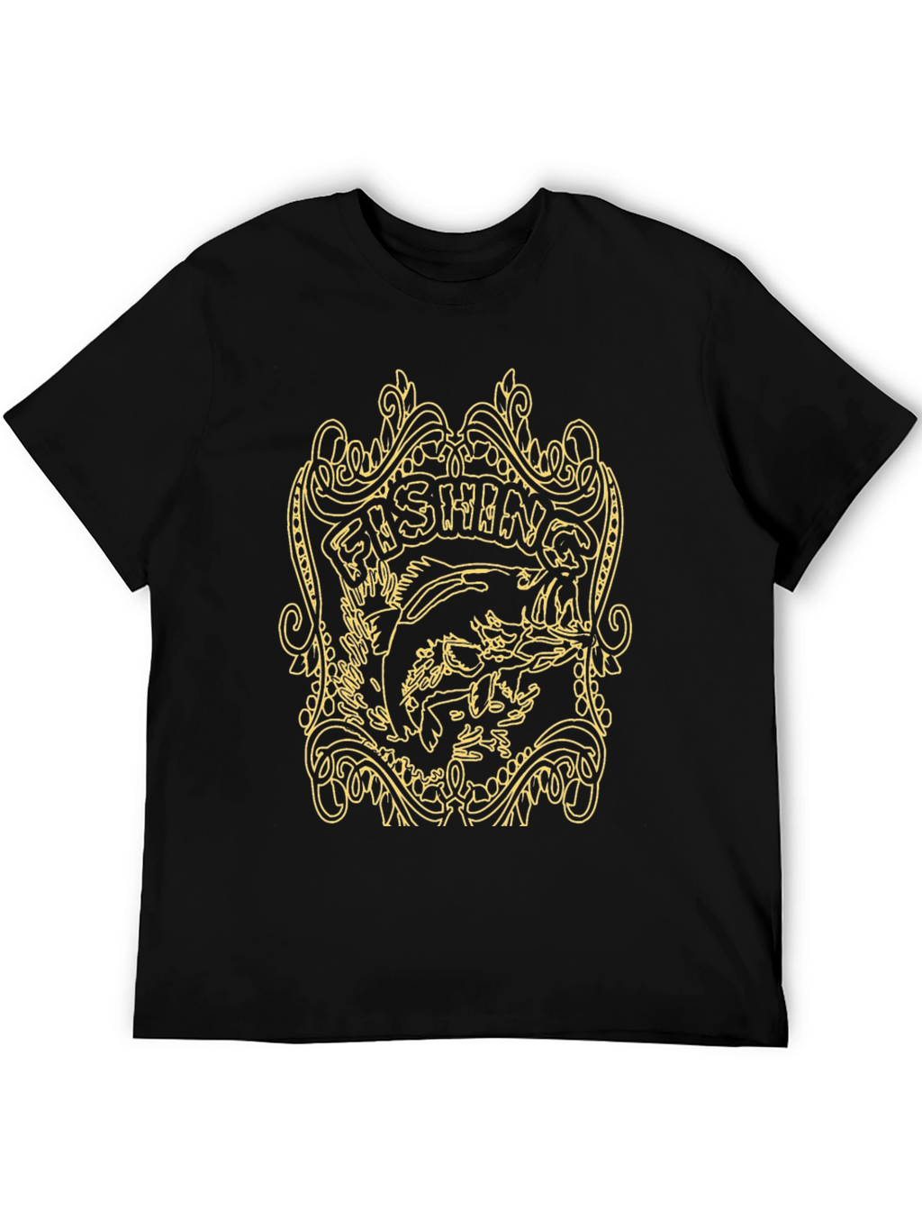 Fishing Graphic Tee - Black Cotton T-Shirt