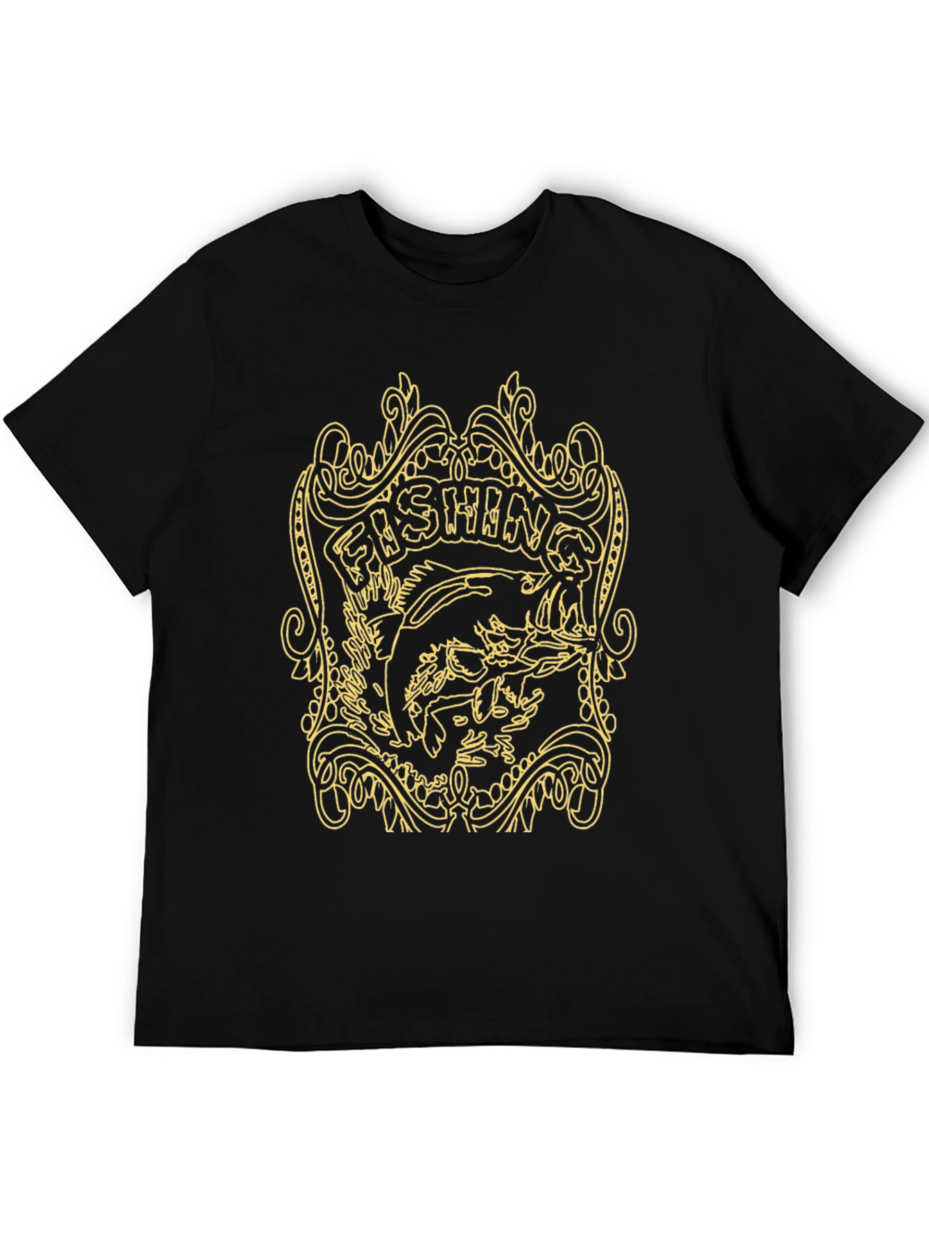 Fishing Graphic Tee - Black Cotton T-Shirt