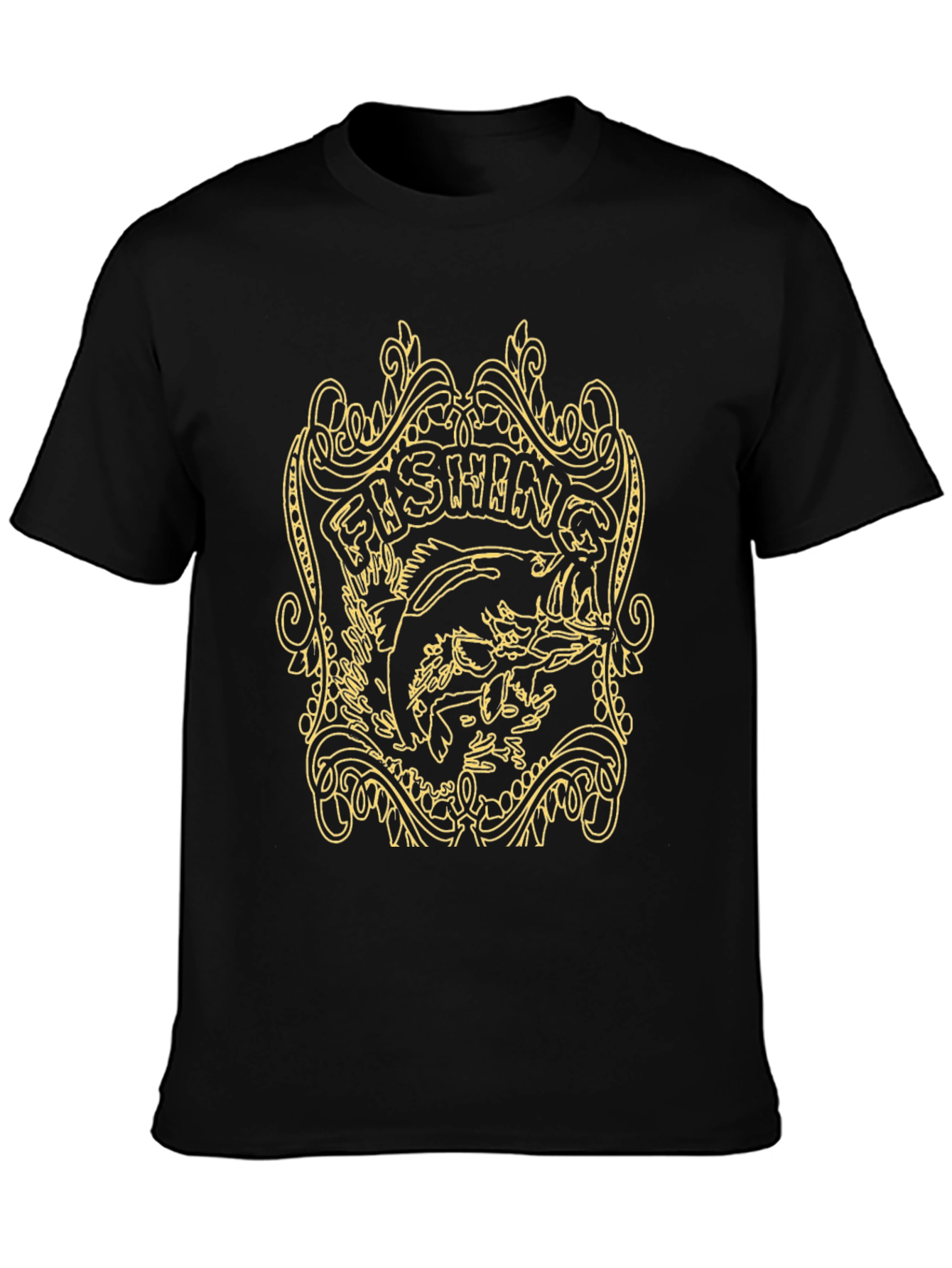 Fishing Graphic Tee - Black Cotton T-Shirt