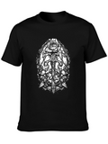 Black T-Shirt with Sword and Roses Graphic