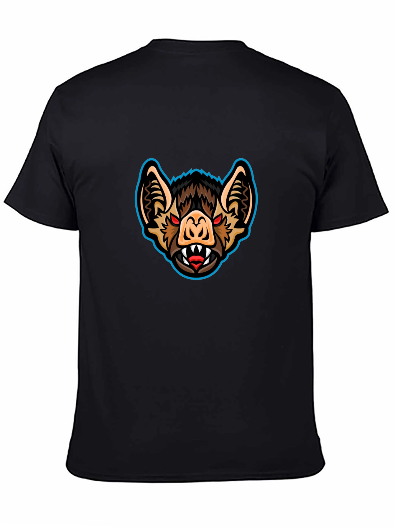 Mens Black T-Shirt with Bat Graphic Print