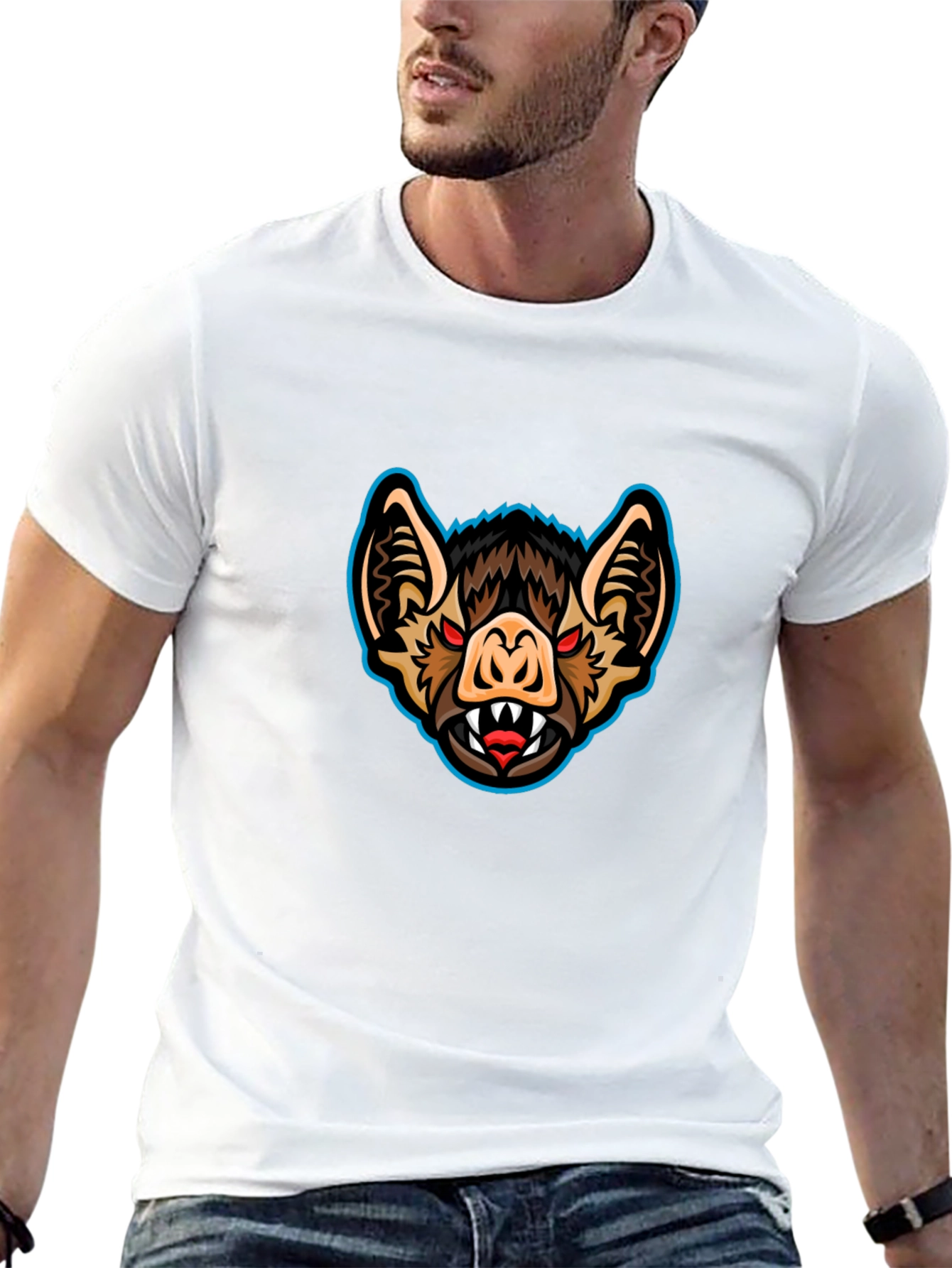 Mens Black T-Shirt with Bat Graphic Print