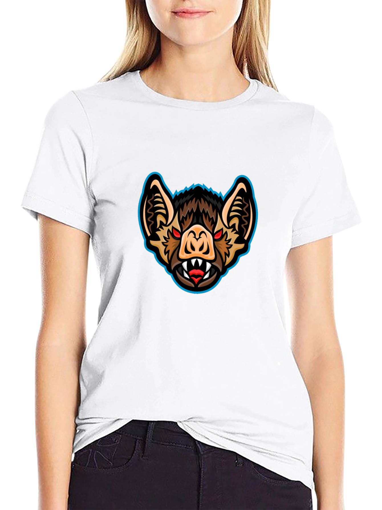 Mens Black T-Shirt with Bat Graphic Print