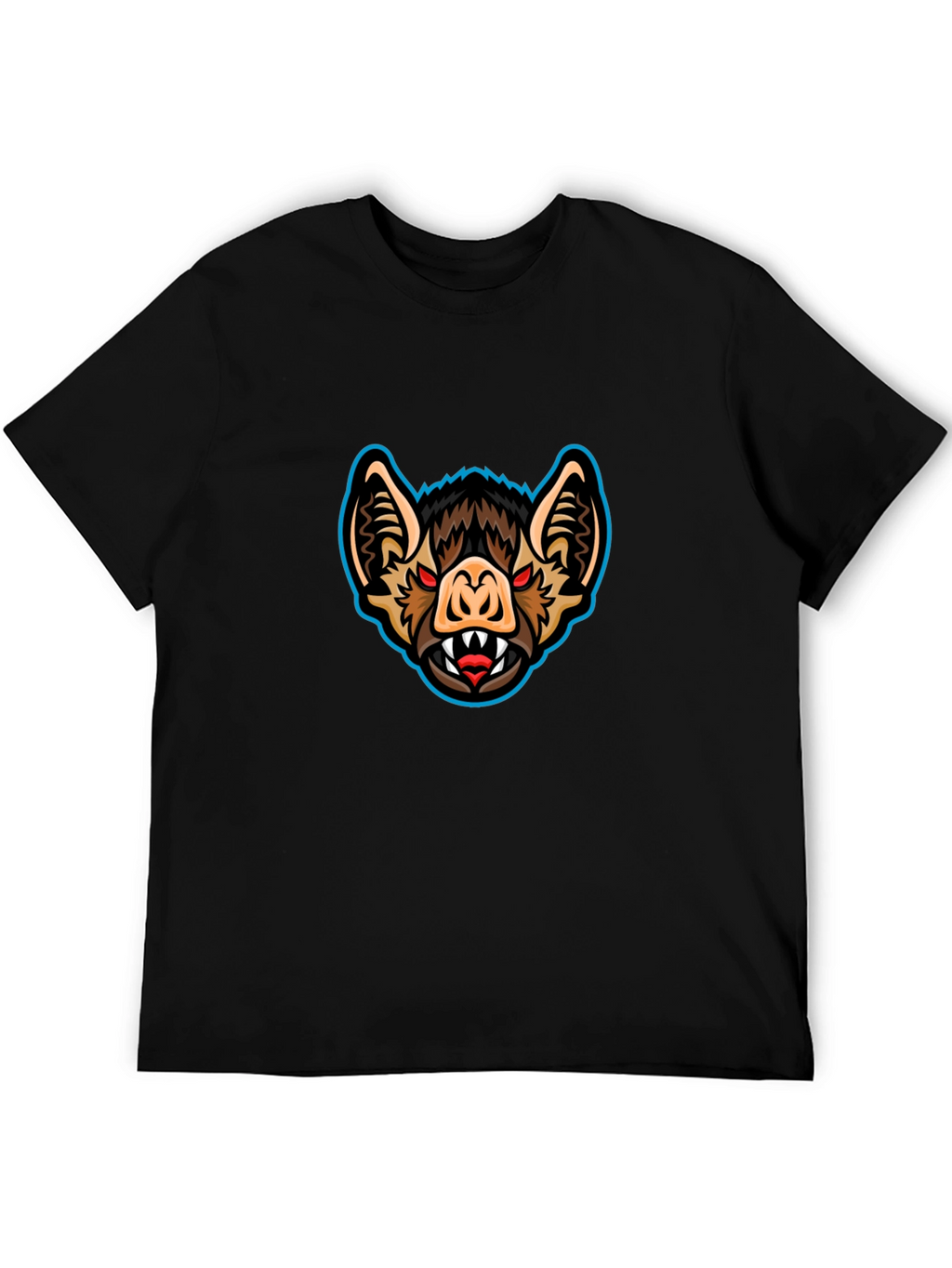 Mens Black T-Shirt with Bat Graphic Print