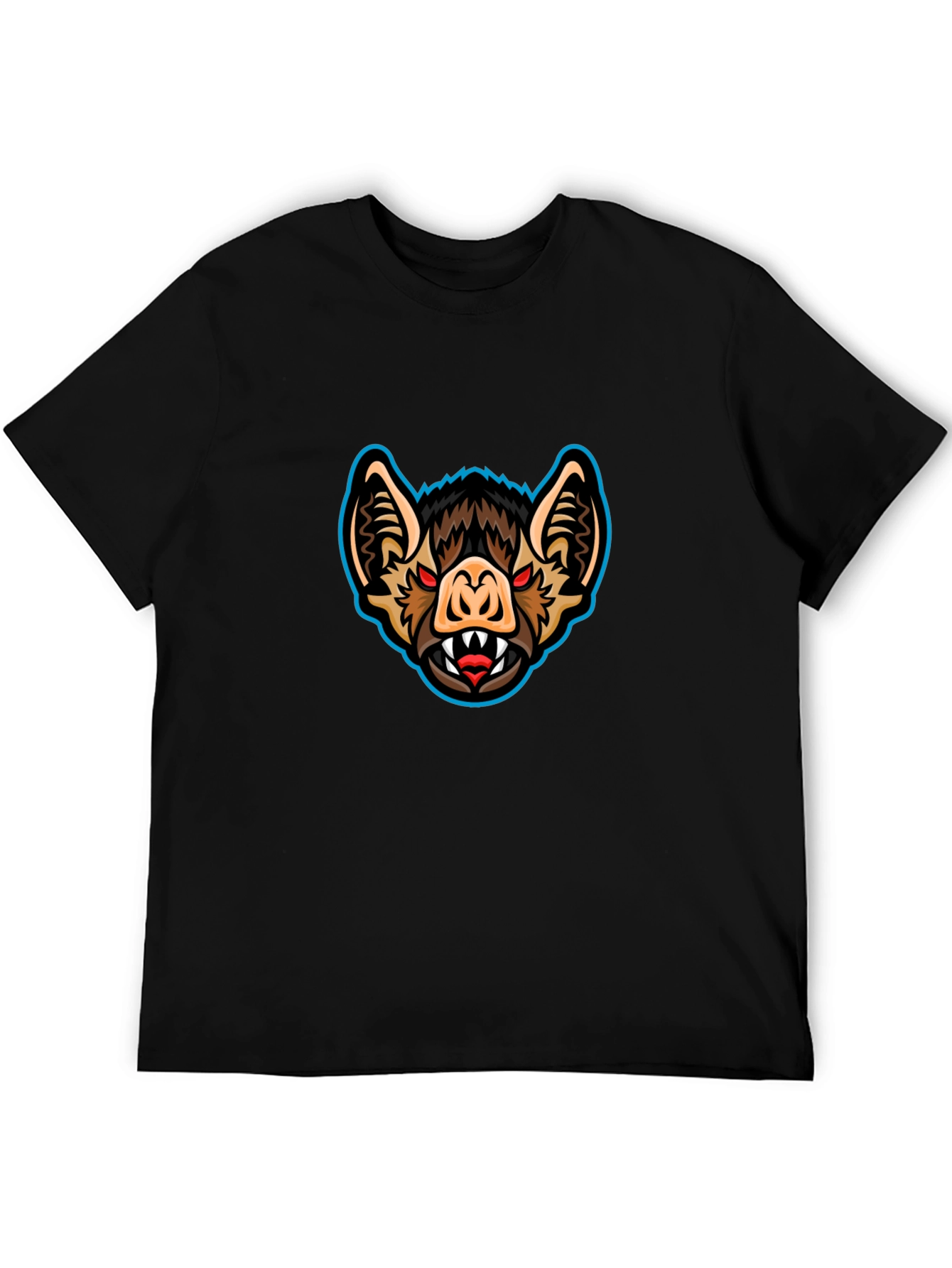 Mens Black T-Shirt with Bat Graphic Print