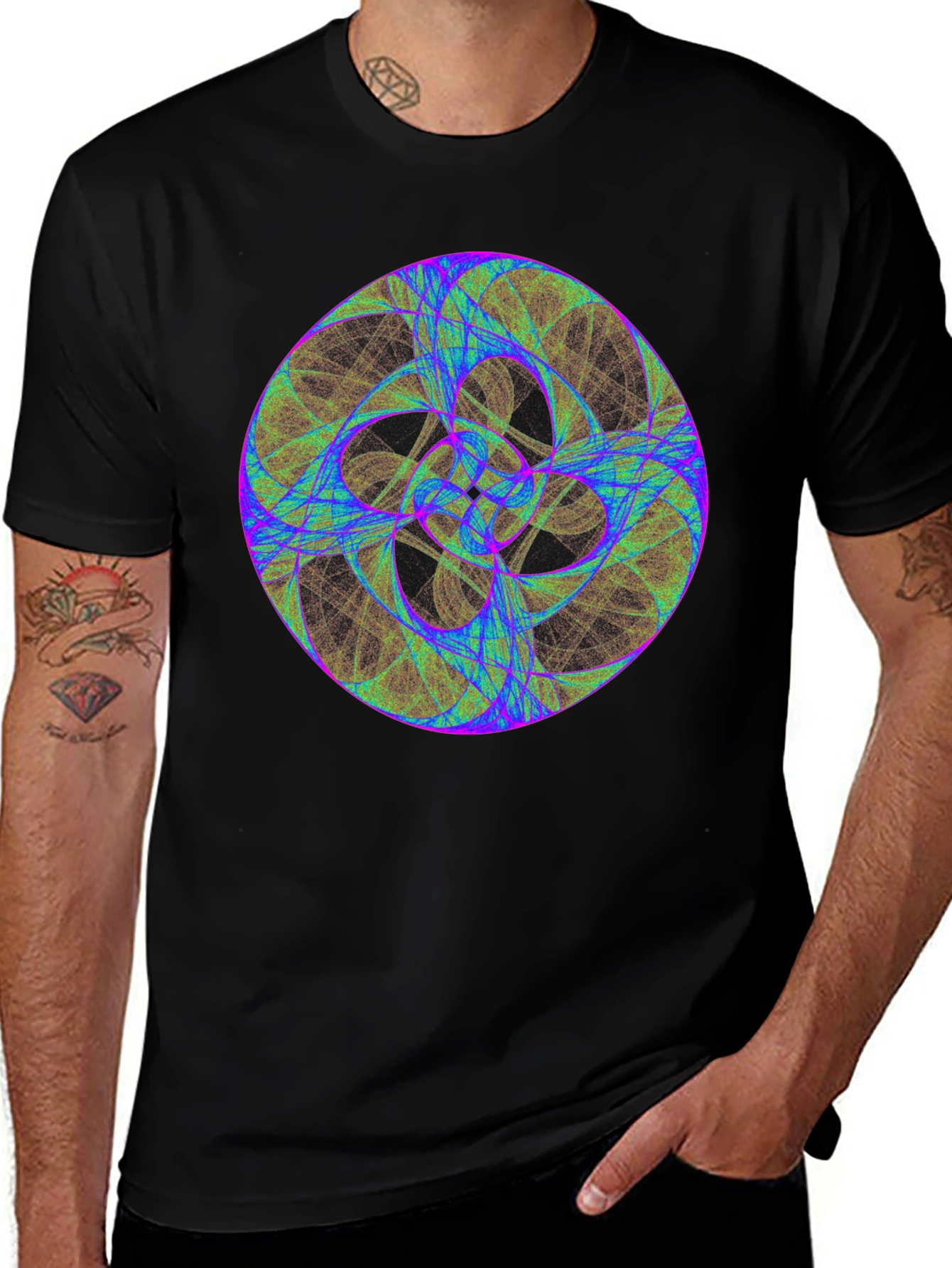 Geometric Fractal Design Black T-Shirt
