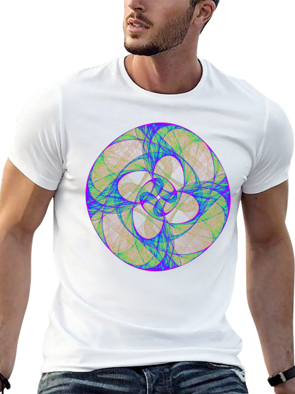 Geometric Fractal Design Black T-Shirt
