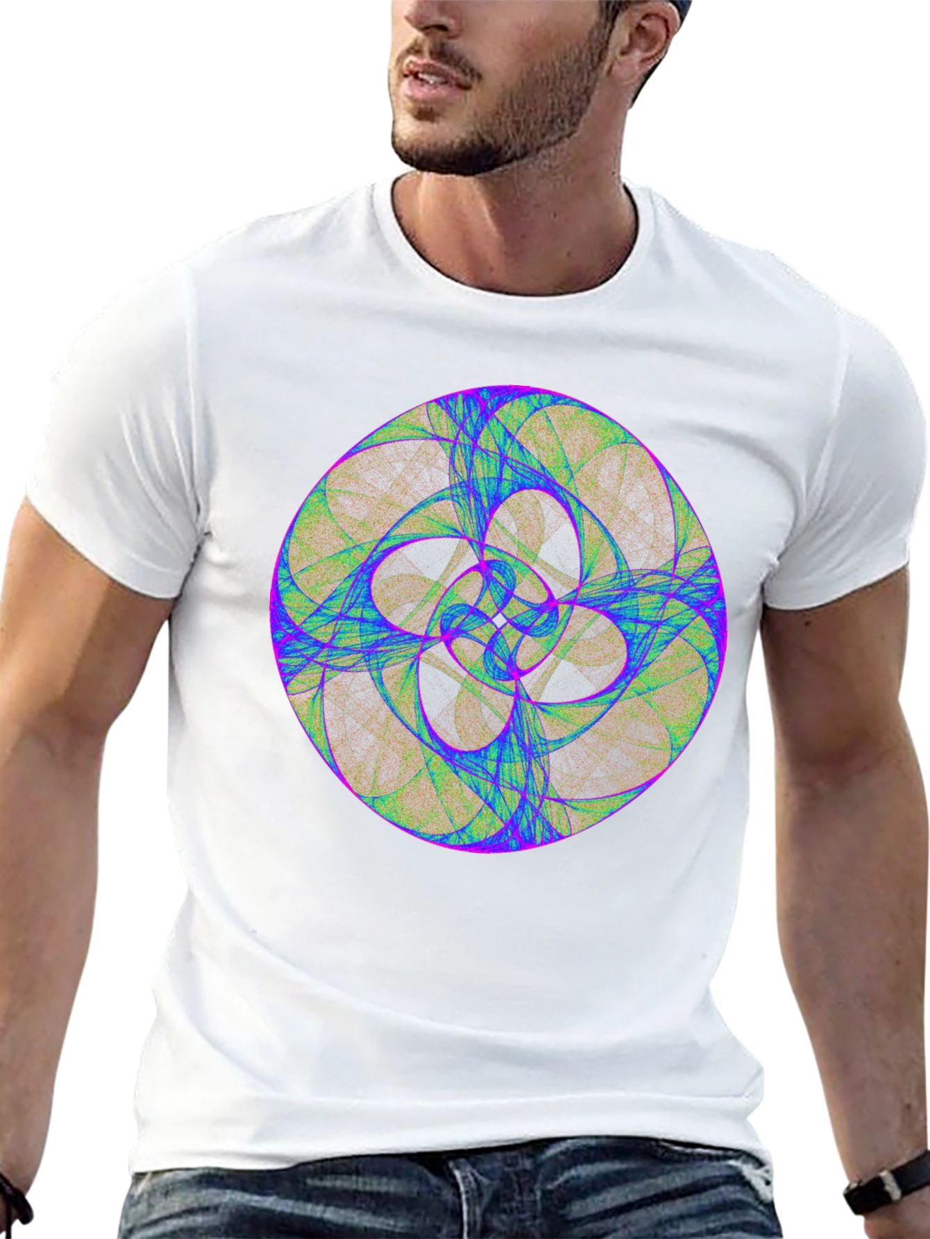Geometric Fractal Design Black T-Shirt