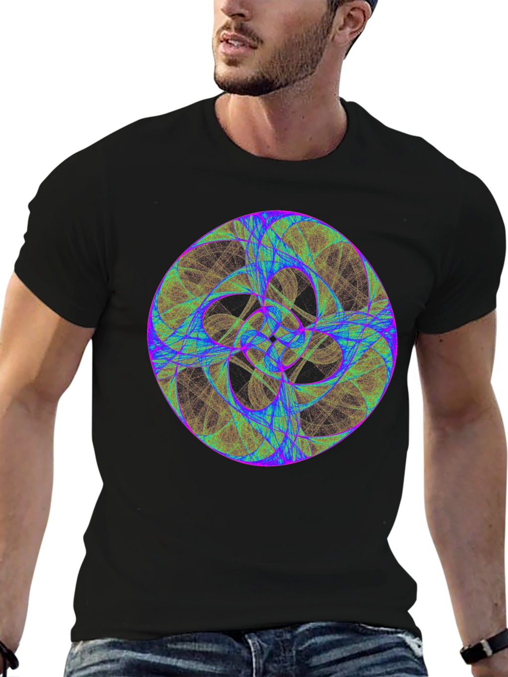 Geometric Fractal Design Black T-Shirt