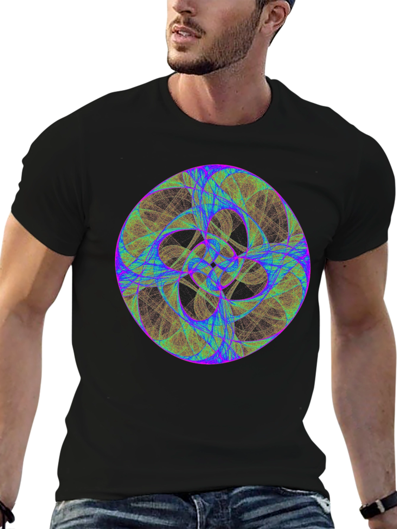 Geometric Fractal Design Black T-Shirt