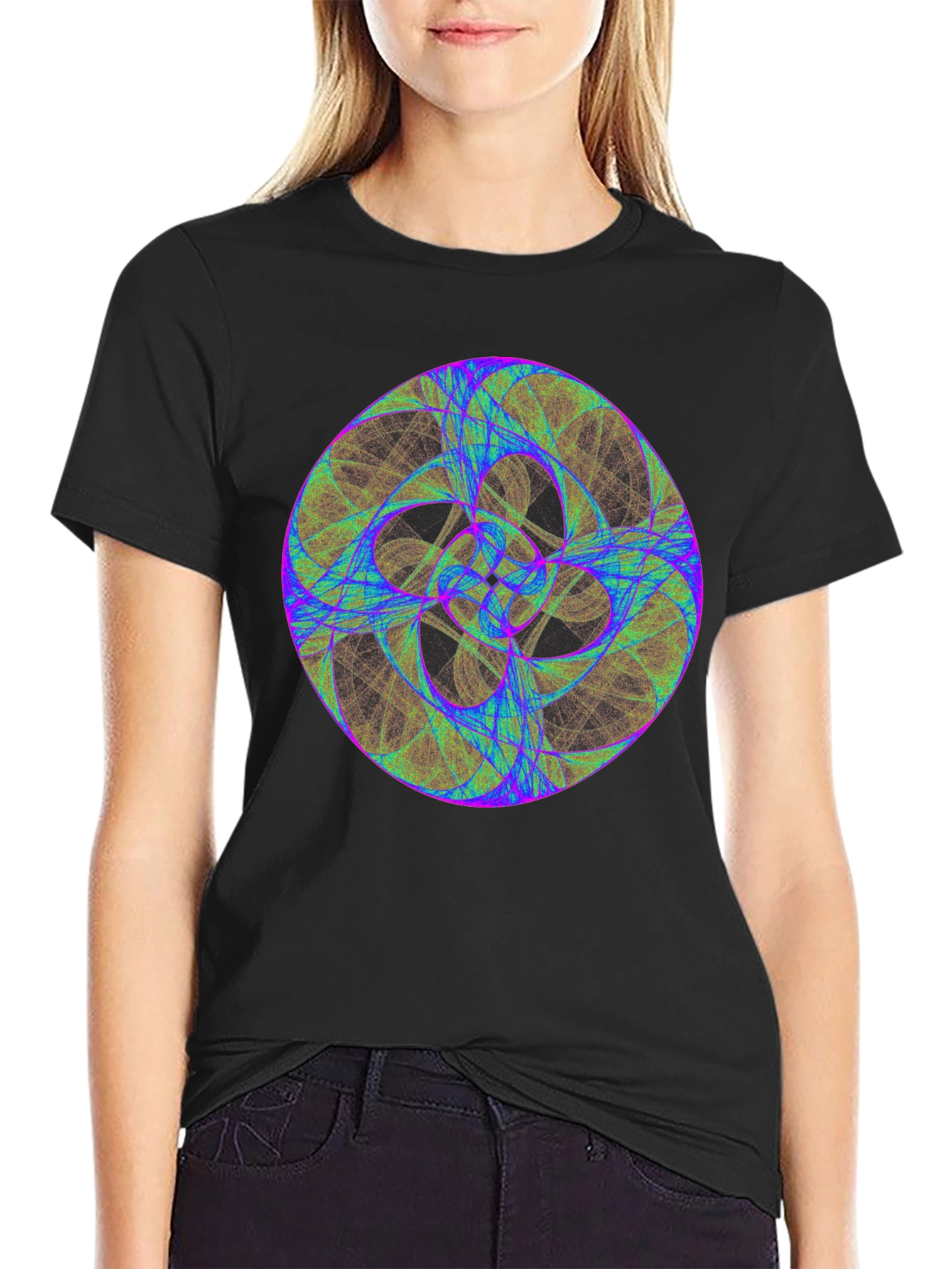 Geometric Fractal Design Black T-Shirt