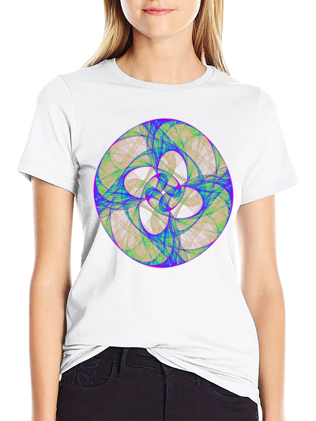 Geometric Fractal Design Black T-Shirt