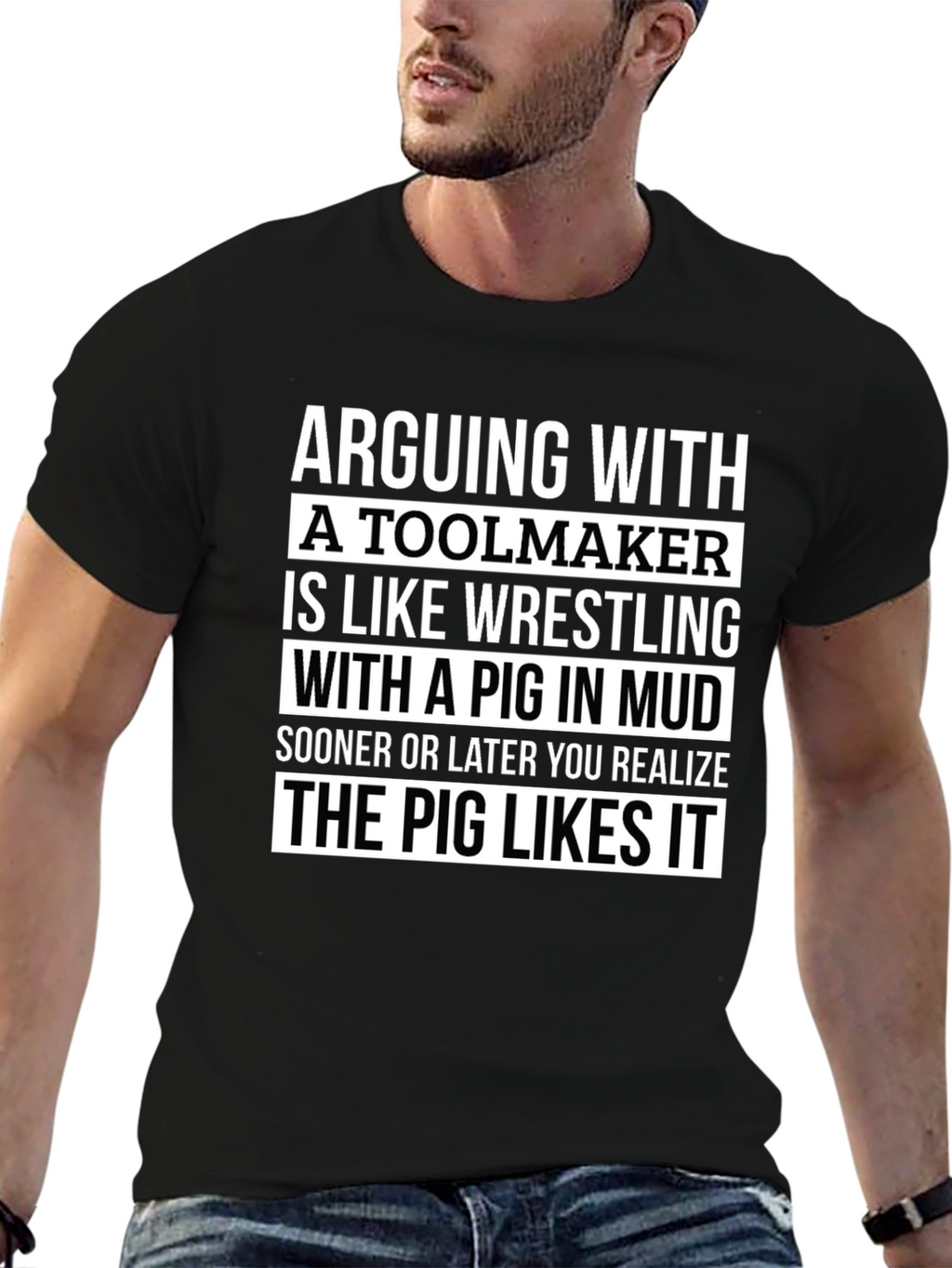Toolmaker Pig in Mud T-Shirt - Funny Graphic Tee