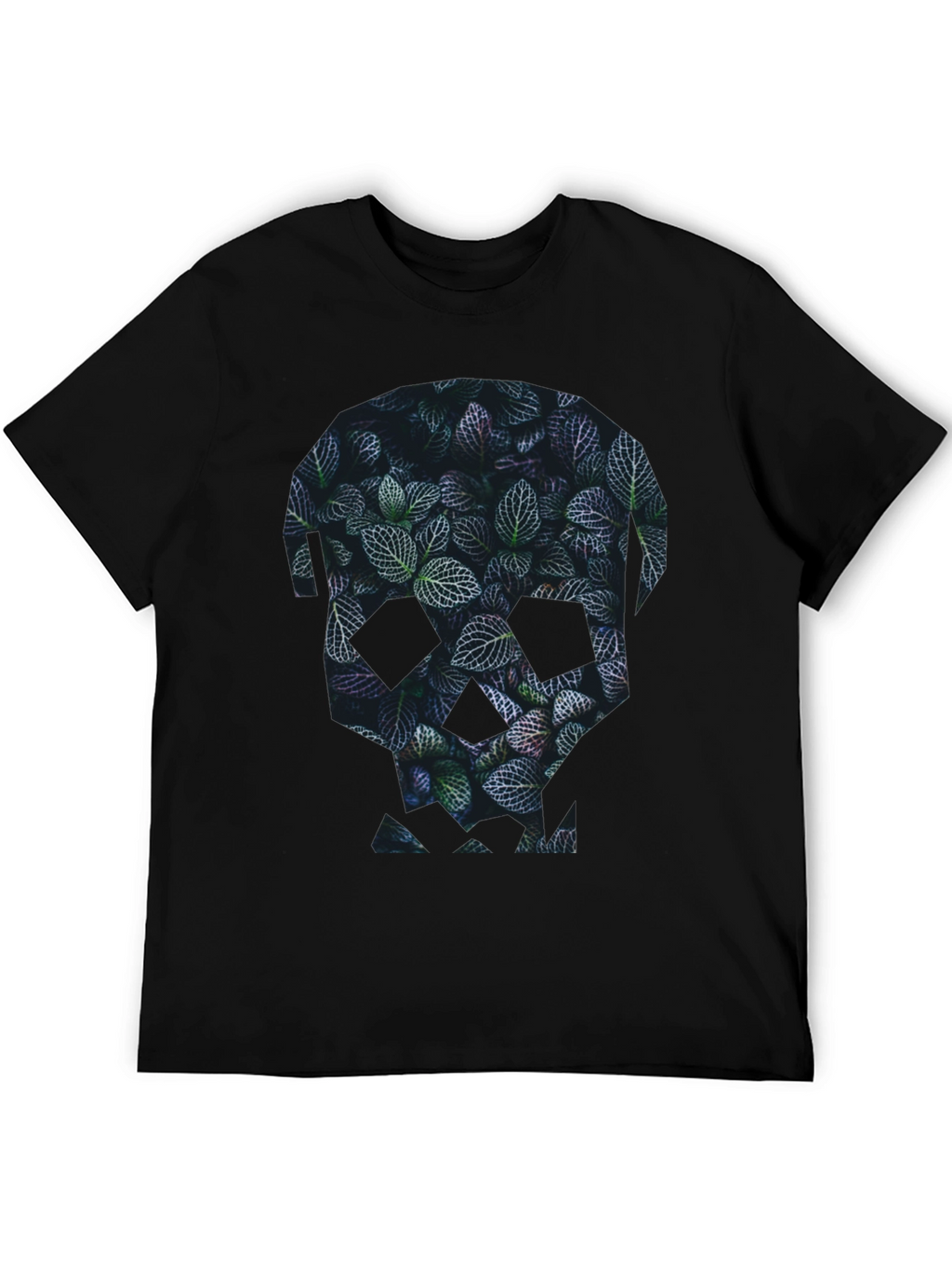 Botanical Skull Graphic Tee - Modern Mens Black T-Shirt