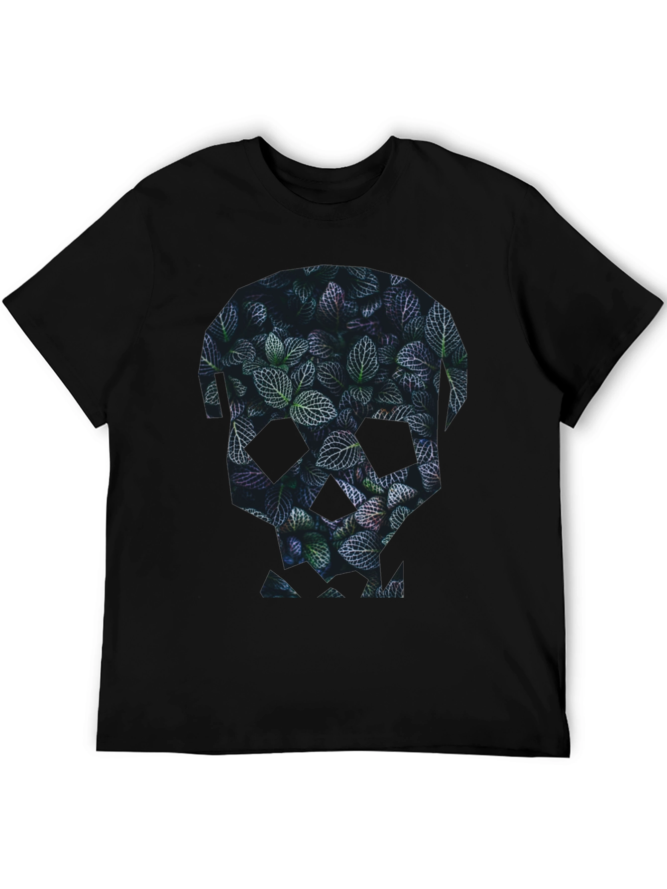 Botanical Skull Graphic Tee - Modern Mens Black T-Shirt