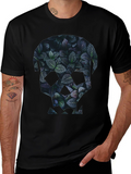 Botanical Skull Graphic Tee - Modern Mens Black T-Shirt