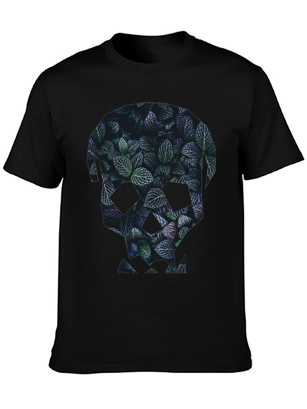 Botanical Skull Graphic Tee - Modern Mens Black T-Shirt